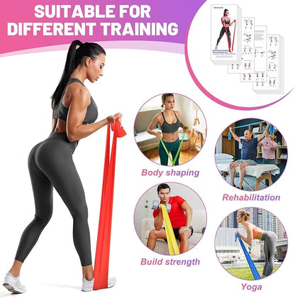 5 Pcs Resistance Bands, Professional Exercise Bands Elastic Stretch Bands for Fitness Yoga Pilates Stretching Strength Training, Workout Bands for Women and Men Home Gym