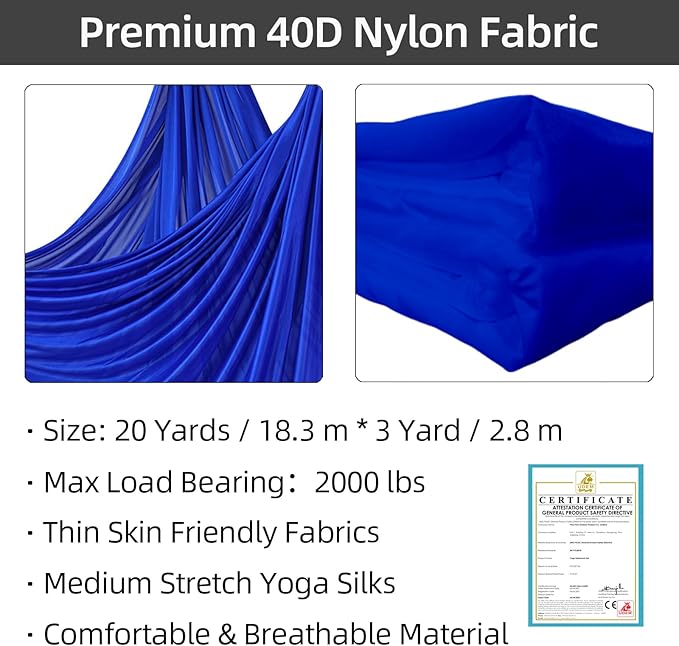 PRIOR FITNESS Aerial Silks Kit Colorful 9/15/20 Yards 40D Nylon Fabric Hammock Set With Hardware & Guide for All Levels Of Aerial Yoga Practice and Acrobatic Flying For Adults Aerial silk