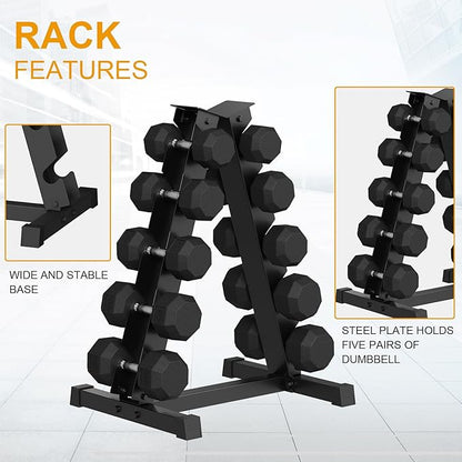 Premium Rubber Coated Hex Dumbbell Weight Set with Rack, Multiple Packages,210LB/350LB/450LB/550LB Set for Home Gym, Hand Weights for Muscle Toning, Strength Building & Full Body Workout
