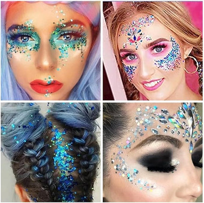 Go Ho Red White and Blue Body Glitter Set,4th of July Outfits for Women Reflective Glitter Makeup,Face Glitter Gel,Holographic Long Lasting Chunky Sequins Glitters,4th of July Accessories