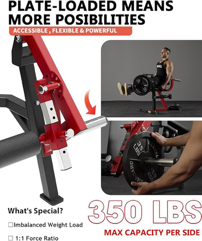 GMWD Leg Extension and Curl Machine, Single Leg Extension, Lying Leg Curl, Standing Leg Curl, Adjustable Leg Exercise Bench with Plate Loaded, Leg Machine Home Gym, Red
