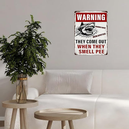 Funny Warning Sharks Have Been Spotted in This Pool They Come Out When They Smell Pee Tin Sign for Swimming Pool Beach Water Park Decor Outdoor 12 * 16inch