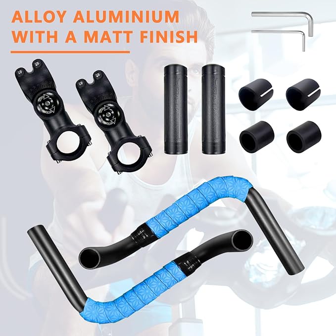 Handlebar Extender for Peloton Indoor Exercise Bikes, 1 Pair of Ultimate Handlebar Extension of Peloton Accessories (Sheep-horn (with Blue Tapes & Grips))