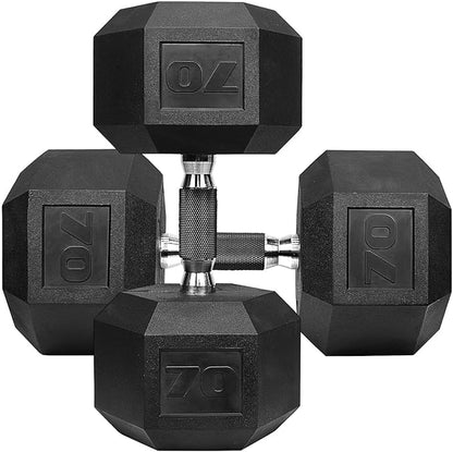 WF Athletic Supply Rubber Encased Hex Dumbbells with Rubber Grip Contoured Handle for Muscle Toning, Strength Building & Full Body Workout