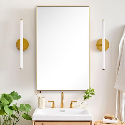27x40 Inch Orange Gold Bathroom Mirror for Wall, Aluminum Frame Rectangle Rectangular Vanity Mirror, Modern Large for Bedroom, Living Room, Horizontal or Vertical