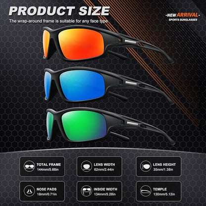 3PACK Polarized Sports Sunglasses for Men Driving Golf Fishing Running Sun Glasses UV400 Protection