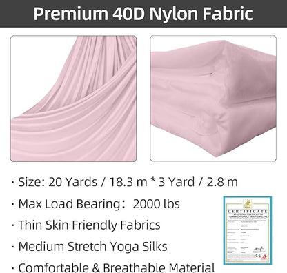 PRIOR FITNESS Aerial Silks Kit Colorful 9/15/20 Yards 40D Nylon Fabric Hammock Set With Hardware & Guide for All Levels Of Aerial Yoga Practice and Acrobatic Flying For Adults Aerial silk