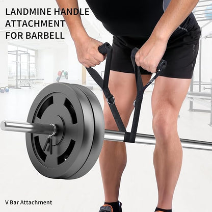 Landmine Attachment for Barbell Bar，Portable Landmine Handle Straps, T Bar Row Attachment, Fits Barbell and Cable Machine, Portable Strength Training and Home Gym Equipment