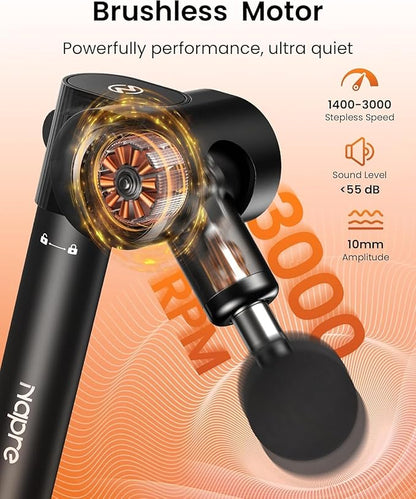 Foldable Massage Gun Deep Tissue with 5 Adjustable Angles,Portable Percussion Back Massager for Muscle/Neck/Body Pain Relief with Long Extension Metal Handle,32-Speeds,with Carry Case