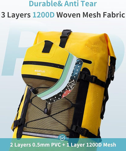 ECOHUB Waterproof Backpack for Women Men, 30L Roll-Top Closure Heavy Duty Dry Bag for Travel with IPX8 Waterproof Phone Case
