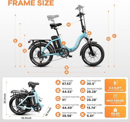 Foldable Electric Bike for Adults, Peak 1000W Brushless Motor 30MPH 70Miles City Commuter Ebike, 48V 20AH Lithium Battery, 20" Fat Tire 7-Speed E-Bicycle with Front Suspension Colourful LCD Display