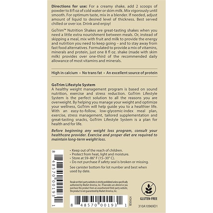 GoTrim Nutrition Shakes - Creamy Vanilla, High Protein, Meal Replacement Shake with 19g Protein & 10g Fiber, Ready to Drink, Gluten-Free, No Added Sugar, 14 Servings
