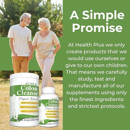 Health Plus Super Colon Cleanse Original Formula (1990-2025), 15 oz Powder, 42 Servings, with Psyllium Husk and Senna Leaf for Constipation Relief and Digestive Support