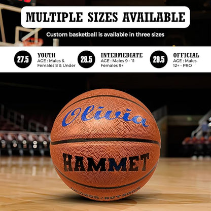 HAMMET Personalized Basketball - Customized Indoor and Outdoor Basketball with Your Name or Text - Ideal Gift for Son, Daughter, Boy or Girl