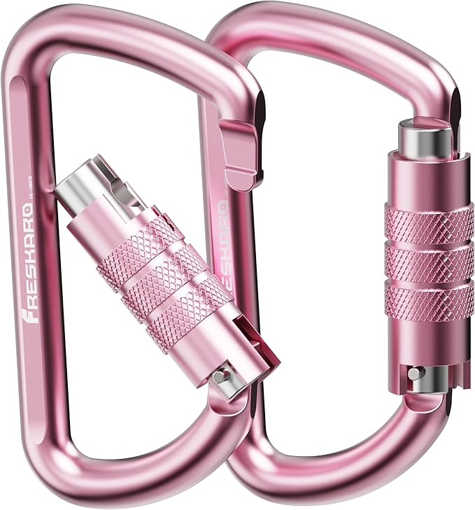 FresKaro 3inch 12kN-2698lbs Auto Locking Carabiner Clips, Solid D Shape, Heavy Duty 7075 Aluminum, Lightweight 1.09oz, Rust Proof, for Hammock, Hiking, Dog Leash, Keychain etc., Multi-Colors