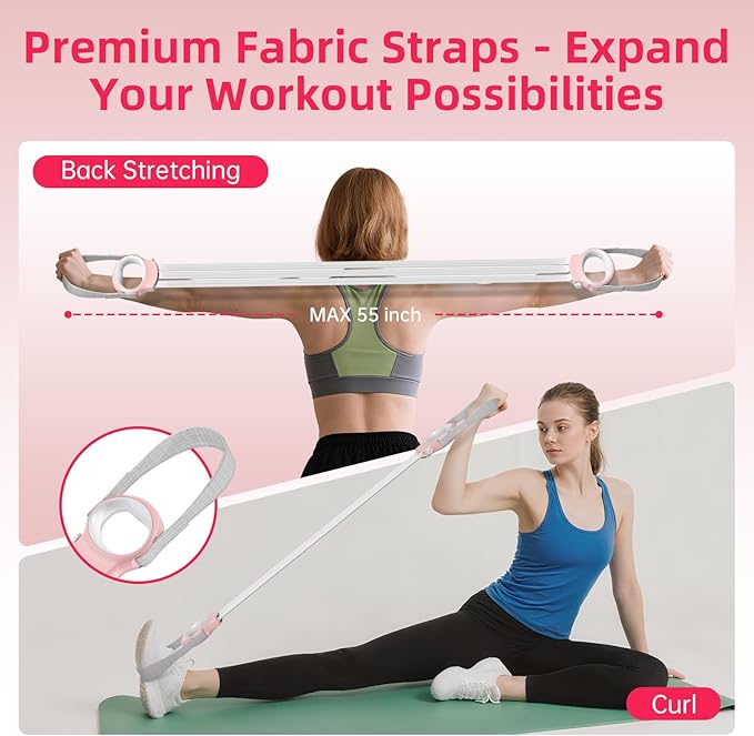 Figure 8 Fitness Resistance Bands with Handles, 20-60lb Adjustable Elastic Excercise Band, Non-Slip Fabric Silicone Bands for Strength Stretch Flexibility Training Arms Back Shoulder Chest Legs