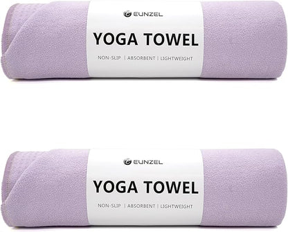 Eunzel 2 Pack Hot Yoga Towel with Grip Dot, Non Slip Yoga Mat Towe Sweat Absorbent Towel for Hot Yoga,Bikram, Pilates and Fitness 72" x 24", Taro Purple
