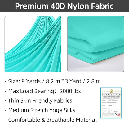 PRIOR FITNESS Aerial Silks Kit Colorful 9/15/20 Yards 40D Nylon Fabric Hammock Set With Hardware & Guide for All Levels Of Aerial Yoga Practice and Acrobatic Flying For Adults Aerial silk