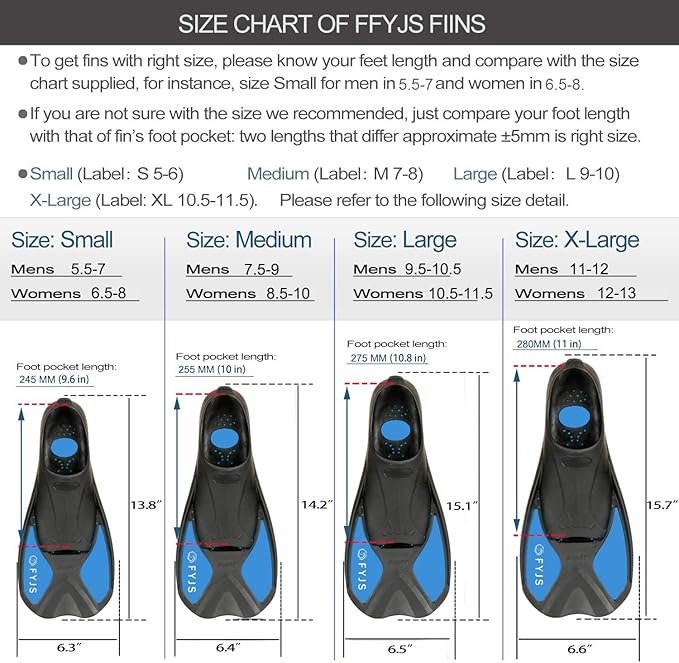 FYJS Short Swim Fins with Comfortable Full Foot Pocket Travel-Size for Snorkeling and Scuba Diving