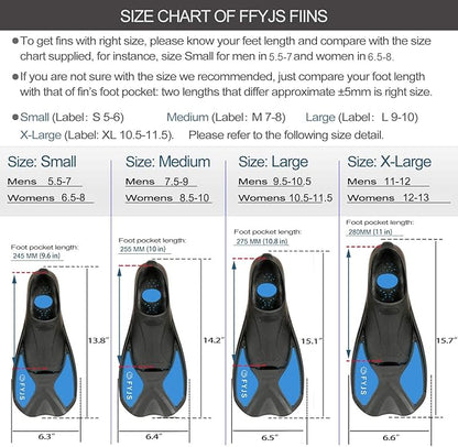 FYJS Short Swim Fins with Comfortable Full Foot Pocket Travel-Size for Snorkeling and Scuba Diving