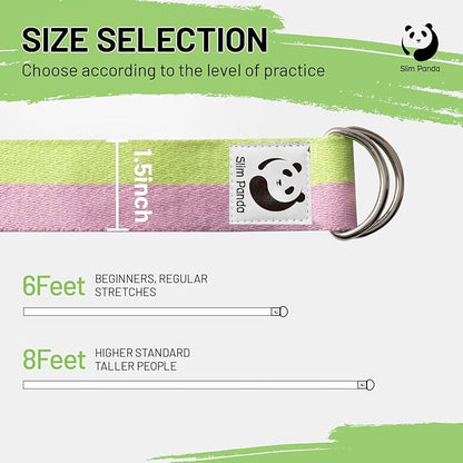 Slim Panda Yoga Strap for Stretching,Cotton Yoga Strap with Adjustable D-Ring Buckle,Non-Elastic Yoga Belt for Pilates,Gym Workouts,Physical Therapy,Improve Flexibility