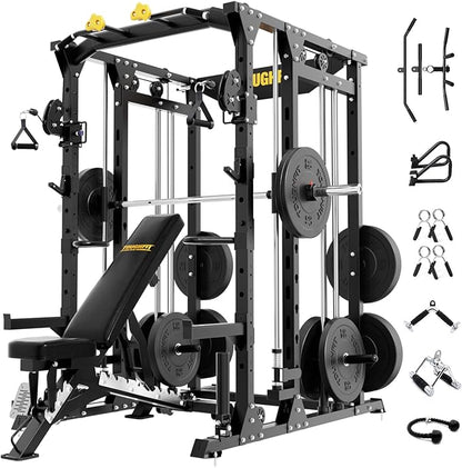 F4 Smith Machine, Power cage with Adjustable Cable Crossover System, All-in-One Squat Rack Training Equipment for Home Gym
