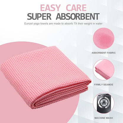 Eunzel Yoga Towel,Hot Yoga Mat Towel with Grip Dots Sweat Absorbent Non-Slip for Hot Yoga, Pilates and Workout 24" x72", Pink