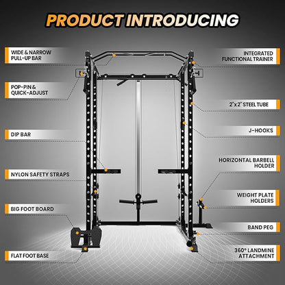 GaveeLife Power Cage, 2000 LBS Power Rack with Cable Cross-Over System, Multi-Functional Strength Training Squat Rack with LAT Pull Down System, Home Gym Equipment with Training Attachment, Red