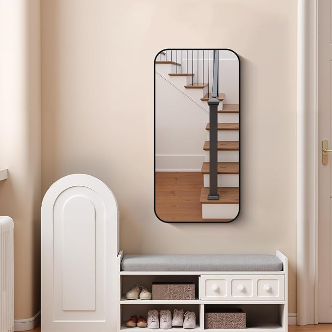 FORBATH Bathroom Mirror 20" x 40", Rectangle Black Bathroom Mirror with Black Aluminum Frame Rounded Corner, Wall Mounted Mirror for Bedroom Entryway Living Room