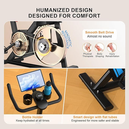 Exercise Bikes for Home,Indoor Cycling Bike with Adjustable Magnetic,Brake Pad Resistance Silent Belt Drive,330lbs Weight Capacity &Upgraded Version Seat for Home Cardio&Weight Loss