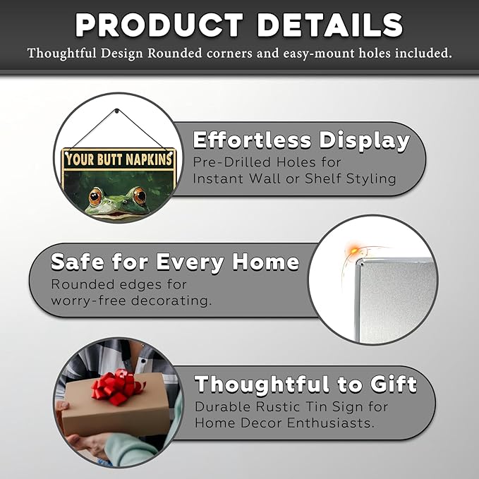 Funny Frog Bathroom Toilet Decor Metal Sign Frog Your Butt Napkin My Lord Vintage Tin Sign for Bedroom Toilet or Bathroom Wall 12 * 16inch