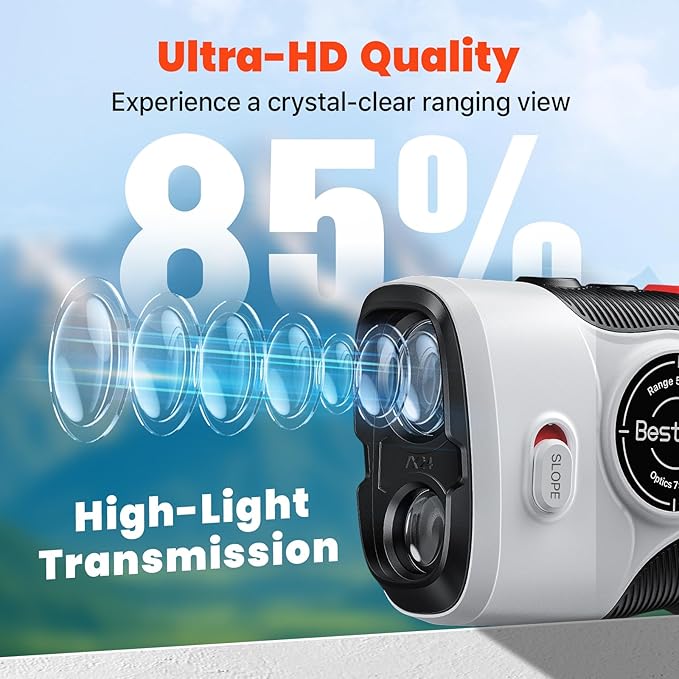 Golf Laser Rangefinder with Slope, 1500Y Range Finder, 0.3s Flagpole Locking Vibration, 7X Magnification, Magnet Stripe, 85% Transmission Lens for Golfing/Hunting, Golf Accessories for Men