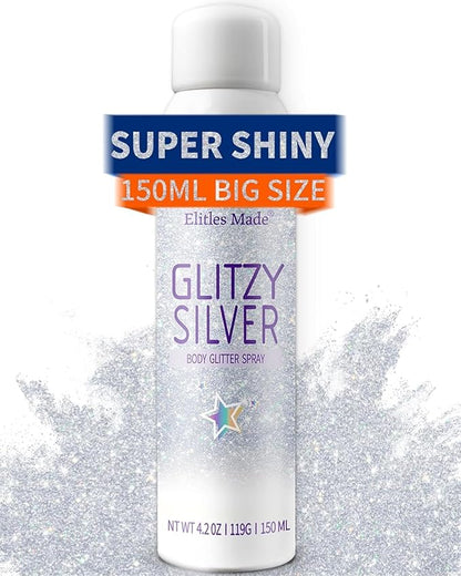 Hair Glitter Body Glitter Spray, 150ML Glitter Hairapray Silver Glitter Spray for Hair and Boday, Hair Glitter for Kids Women, Body Shimmer Festival Rave and Makeup 4.2 Fl Oz