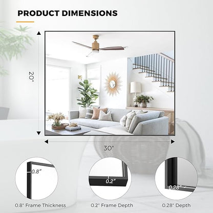 20x30 Inch Black Bathroom Mirror for Wall, Aluminum Frame Rectangle Rectangular Vanity Mirror, Modern Large for Bedroom, Living Room, Horizontal or Vertical