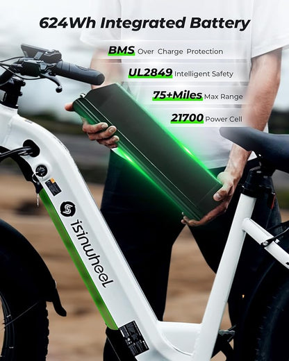 isinwheel U8 Plus Electric Bike for Adults,1500W Peak Motor Hydraulic Brake Ebike,Max 20/28MPH 75-105Miles Electric Bicycle with 13AH/18AH Battery,26" Step-Thru Fat Tire Commuter E Bike for Adults