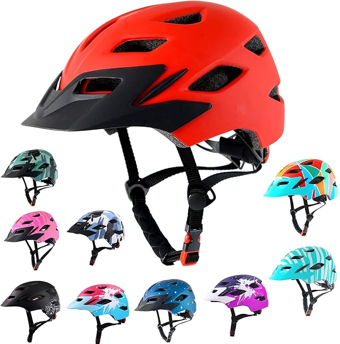 Kids Bike Helmet,Bavilk Kids Boys Girls Bike Helmets with LED Light Detachable Visor Children Youth Teen Multi-Sport for Skating Cycling Scooter Skateboard Adjustable & Lightweight 19.7"-22.4"