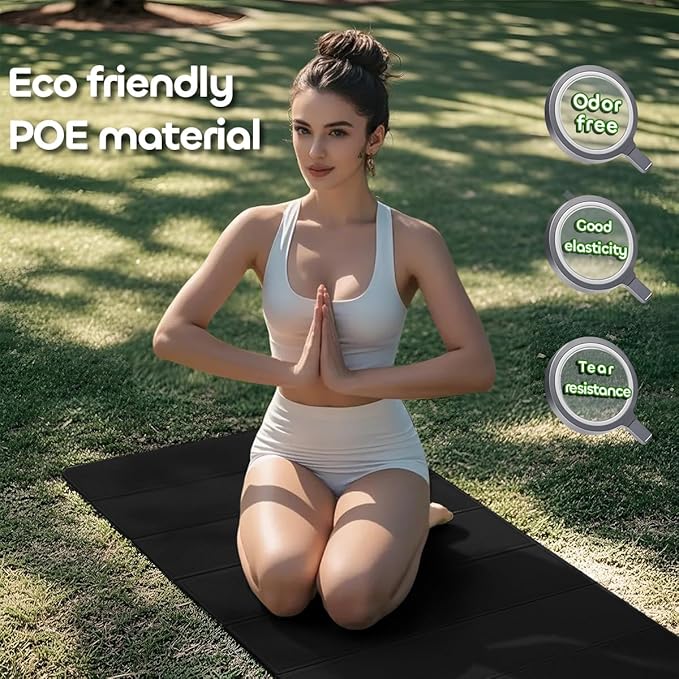 Foldable Yoga Mat 12mm Extra Thick Joint Protection,Portable Design for Travel/Pilates/Board/Camping,Environmental Sports Mat Non-Slip Gym Mat,Odorless POE Material