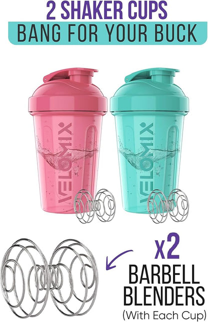 '-2 Pack- 20 oz Protein Shaker Bottles for Protein Mixes - 2x Wire Whisk | Leak Proof Shaker Cups for Protein Shakes and Pre Workout | Protein Shaker Bottle Pack