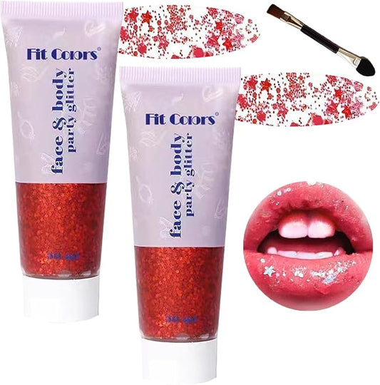 Body Glitter Face Glitter Gel: Singer Concerts Disco Festival Rave Accessories Face Glitter Makeup 150ml Chunky Sequins Mermaid Face Body Hair Glitter Gel (2 Red)