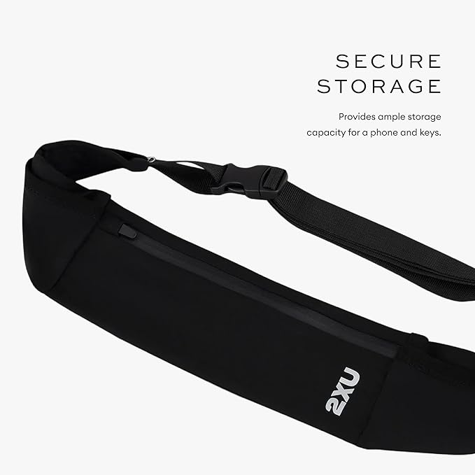 2XU Unisex Run Belt Black - Lightweight and Adjustable Fitness Waist Pack for Running, Jogging, and Outdoor Activities - Securely Holds Phone, Keys, and Essentials - One Size