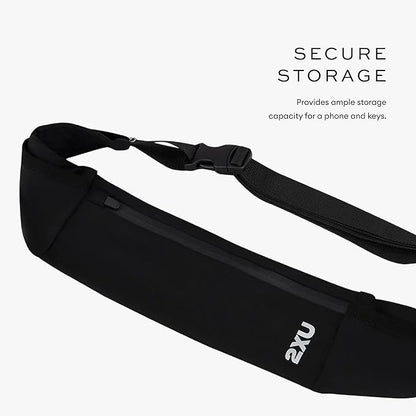 2XU Unisex Run Belt Black - Lightweight and Adjustable Fitness Waist Pack for Running, Jogging, and Outdoor Activities - Securely Holds Phone, Keys, and Essentials - One Size