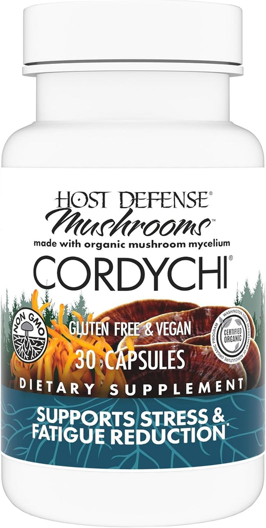 Host Defense CordyChi Capsules - Energy & Immune Support Supplement - Cordyceps & Reishi Mushroom Supplement for Relaxation & Respiratory Support - Aids Against Tiredness - 30 Capsules (15 Servings)*