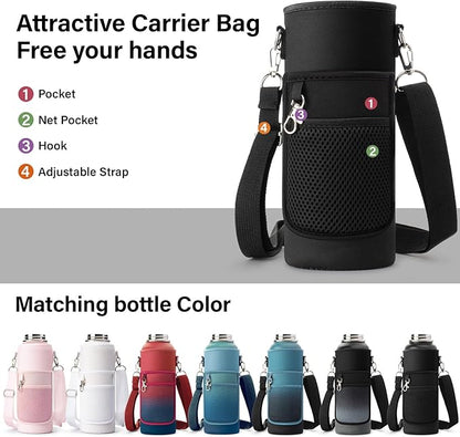 Insulated Water Bottle | Thickened Stainless Steel Vacuum Metal | Portable Sports Water Jug for Gym and Hiking with Straw, Carrier Bag, Handle Strap | BPA-Free 40 oz