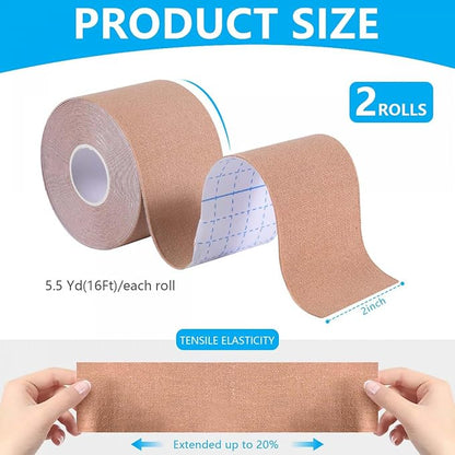 2 Pack Kinesiology Tape, Athletic Tape Supports Protects Muscles, Knees, Shoulders & Plantar Fasciitis, Waterproof & Hypoallergenic Kinesiology Tape (Skin Color)