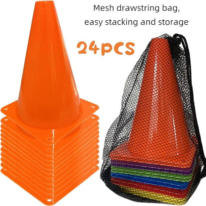 24 Pcs 7 Inch Plastic Traffic Cones, Basketball Football Drills, Skating, Sport Training Agility Markers, Indoor Outdoor Games, Multicolor