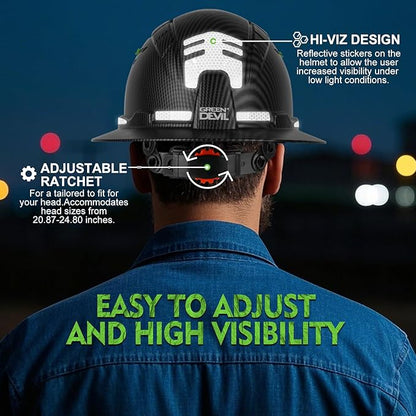GREEN DEVIL Matrix Full Brim Hard Hat with Headlight Vented Construction Safety Helmet OSHA Approved Cascos De Construccion Work Hardhat for Men&Women