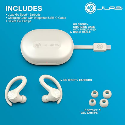 JLab Go Sport+ Wireless Workout Earbuds Featuring C3 Clear Calling, Secure Earhook Sport Design, 35+ Hour Bluetooth Playtime, and 3 EQ Sound Settings (Sand)