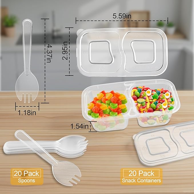 20PCS Reusable Snack Containers with Lids, Portion Control Sauce Cups for Meal Prep, Bento Box Dips & Condiments, Leak-Resistant, Stackable, Dishwasher Safe, for Kids & Adults