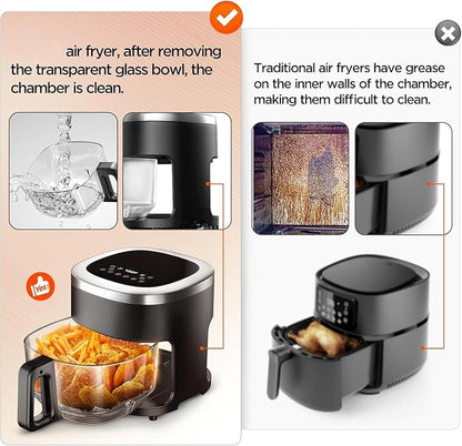 4.5QT Air Fry,Glass Air Fryer,6-IN-1 Air Fryer with Viewing Glass Pot,Roast, Reheat, Dehydrate, Air Crisp Technology,Nonstick & Dishwasher Safe Basket,97% Less Oil,Features Digital Timer