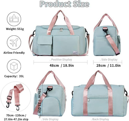 FIORETTO Women's Gym Duffle Bag with Shoes Compartment, 37L Capacity, Ideal for Travel, Gym, Sports, Duffel, Weekender